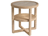 Oasis Travertine Beige/Natural Abaca Side Table - Ornate Home