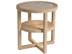 Oasis Travertine Beige/Natural Abaca Side Table - Ornate Home