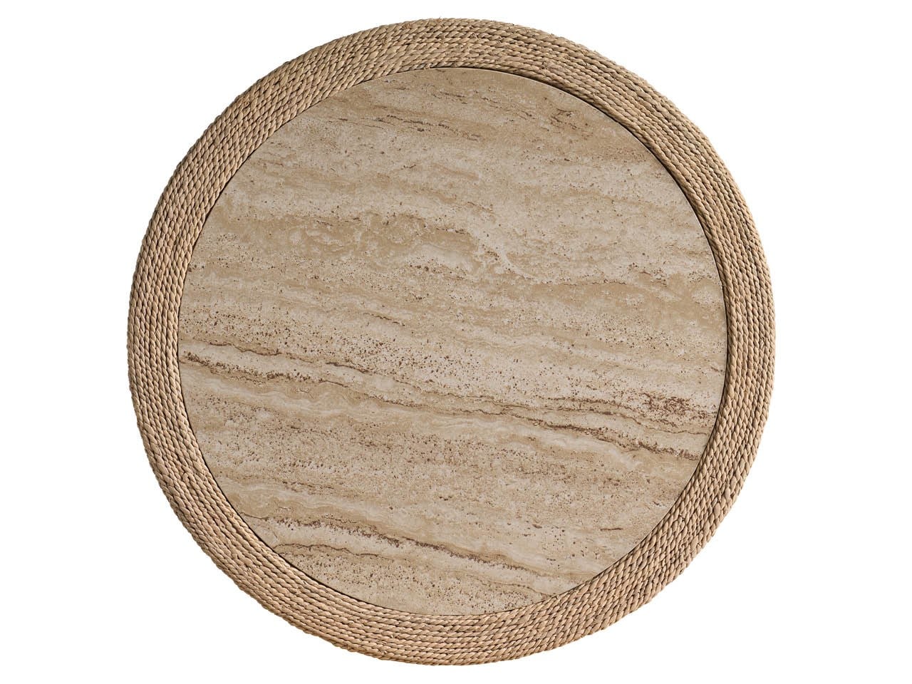 Oasis Travertine Beige/Natural Abaca Side Table - Ornate Home