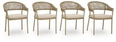Ocean Park Beige Outdoor Arm Chair with Cushion (Set of 4) - Ornate Home