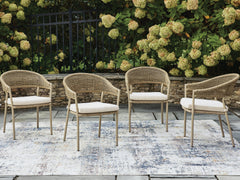 Ocean Park Beige Outdoor Arm Chair with Cushion (Set of 4) - Ornate Home