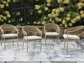 Ocean Park Beige Outdoor Arm Chair with Cushion (Set of 4) - Ornate Home