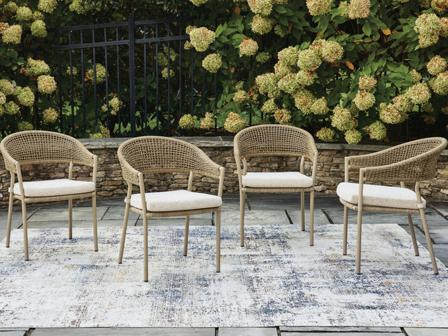 Ocean Park Beige Outdoor Arm Chair with Cushion (Set of 4) - Ornate Home