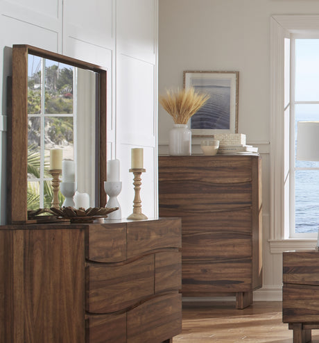 Ocean Solid Wood Floating Glass Mirror in Natural Sengon - Ornate Home