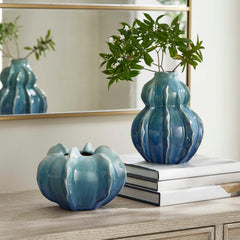 Ocean Wave Blue/Green Outdoor Glazed Vases (Set of 2) - Ornate Home