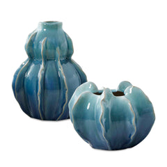 Ocean Wave Blue/Green Outdoor Glazed Vases (Set of 2) - Ornate Home