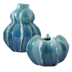 Ocean Wave Blue/Green Outdoor Glazed Vases (Set of 2) - Ornate Home