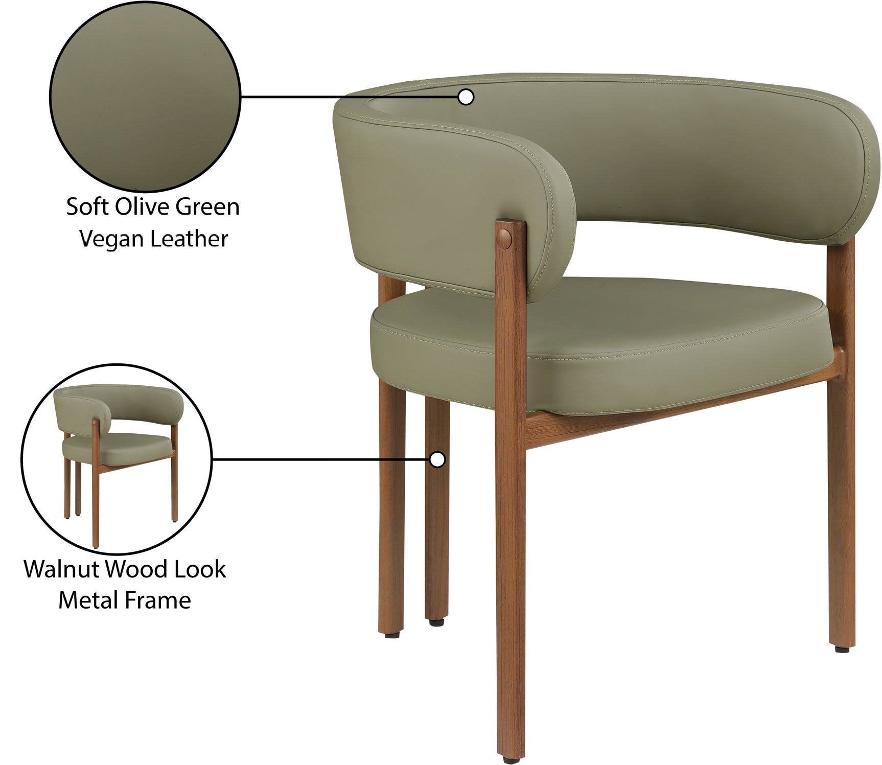 Oceanside Olive Green/Brown Olive Vegan Leather Upholstered Dining Chair (Set of 2) - Ornate Home