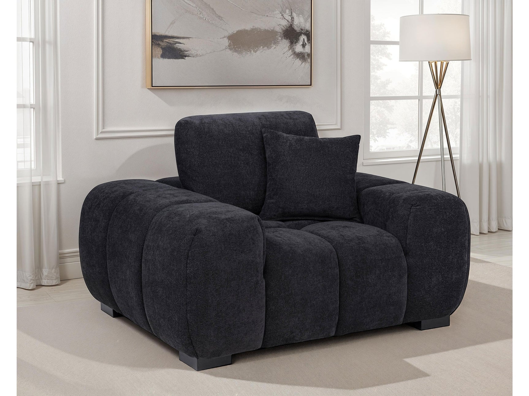 Octavia Black Upholstered Track Arm Accent Chair - Ornate Home