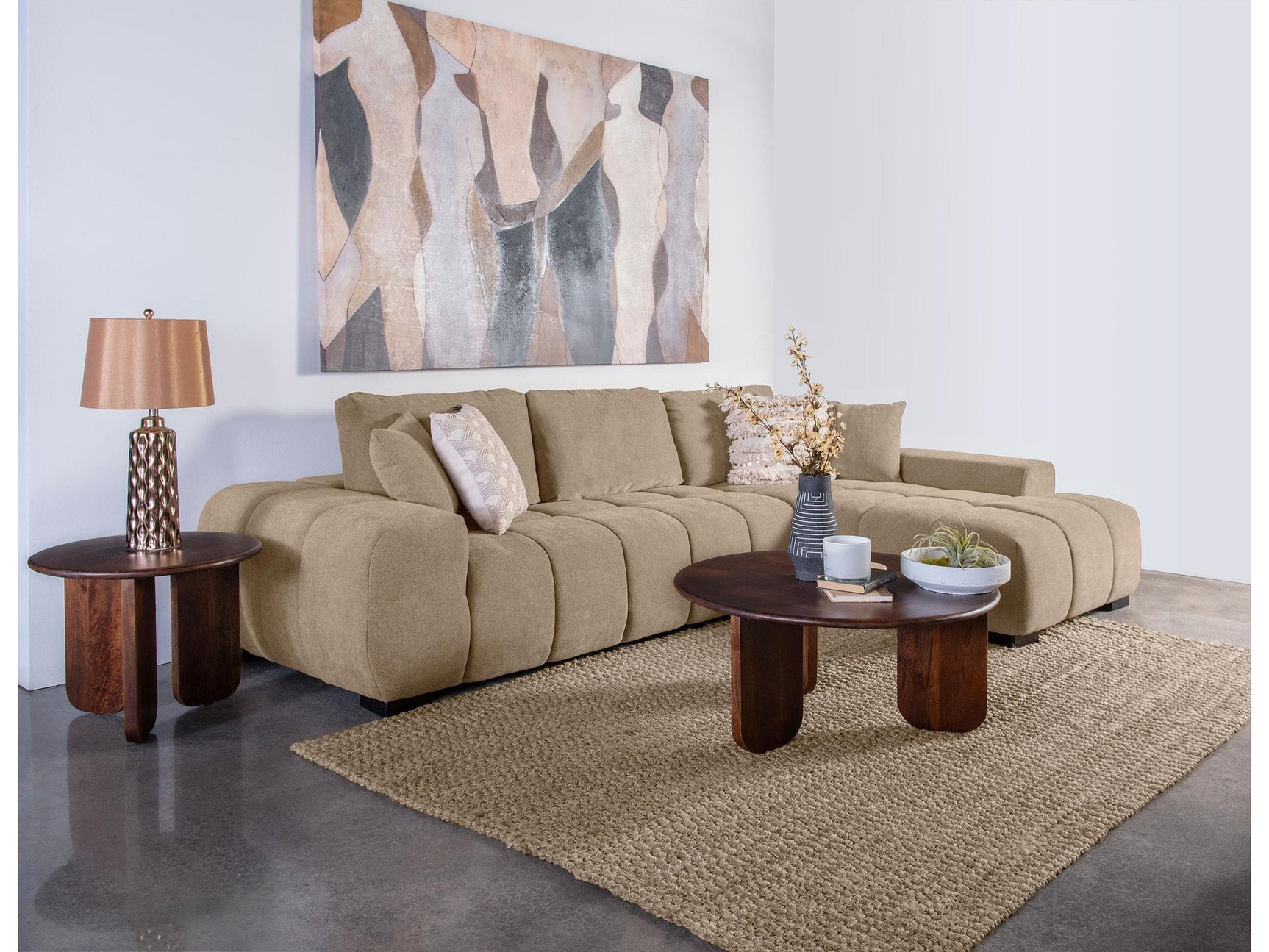 Octavia Camel Upholstered Sectional Chaise Sofa - Ornate Home