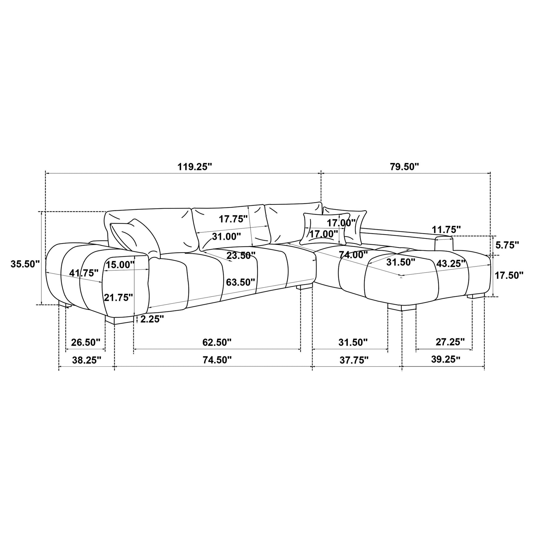 Octavia Charcoal Grey Upholstered Sectional Chaise Sofa - Ornate Home