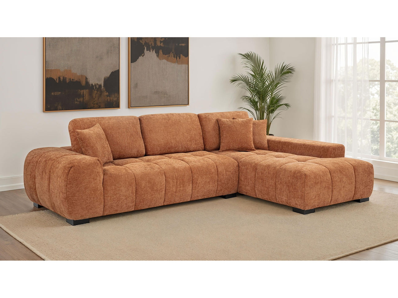 Octavia Orange Upholstered Sectional Chaise Sofa - Ornate Home