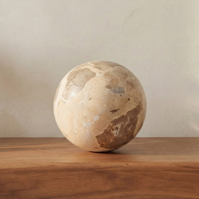 Odessa Tendu Beige Marble Sphere Tabletop Accent - Ornate Home