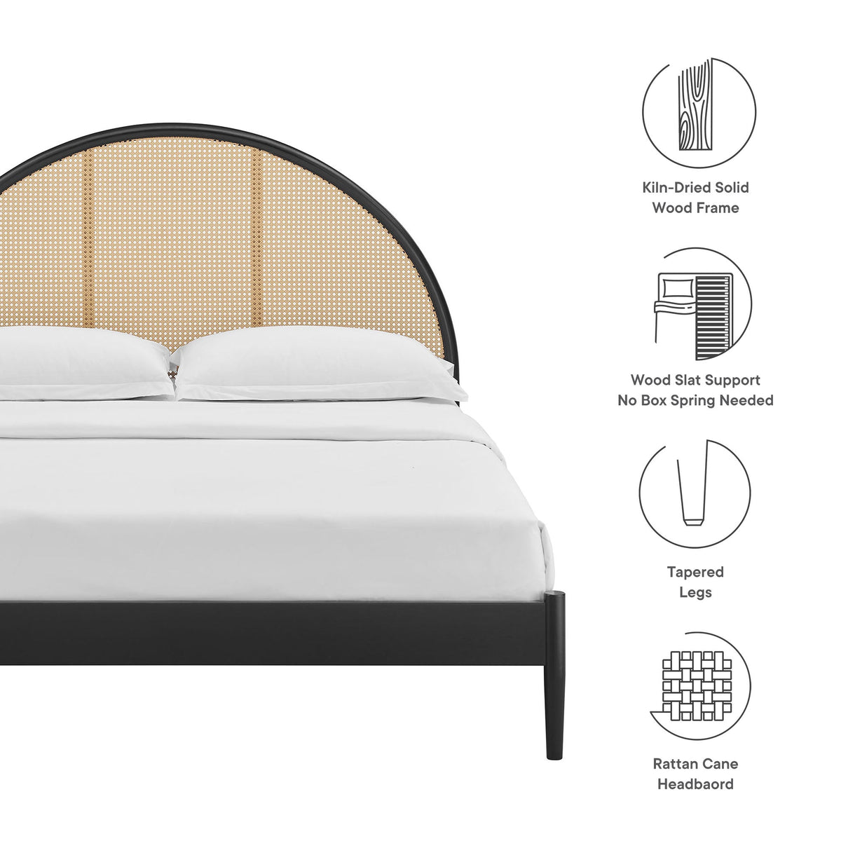 Odette Black Queen Arched Rattan Cane Platform Bed - Ornate Home