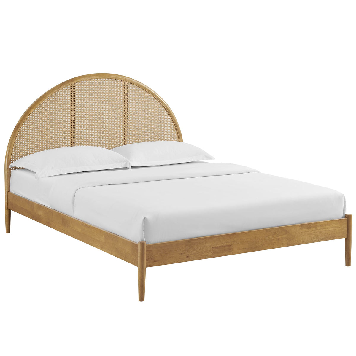 Odette Oak Queen Arched Rattan Cane Platform Bed - Ornate Home