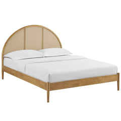Odette Oak Queen Arched Rattan Cane Platform Bed - Ornate Home