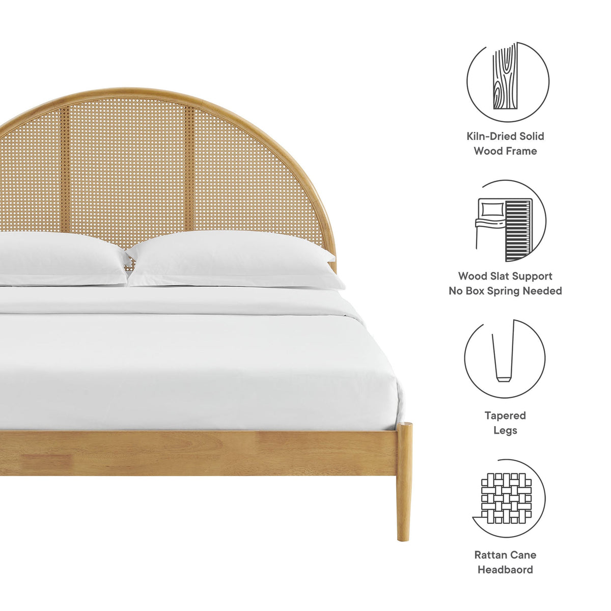 Odette Oak Queen Arched Rattan Cane Platform Bed - Ornate Home