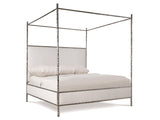 Odette White/Cream/Nickel Fabric Canopy King Bed - Ornate Home