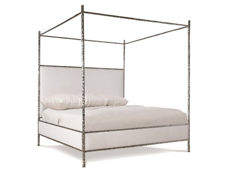 Odette White/Cream/Nickel Fabric Canopy King Bed - Ornate Home