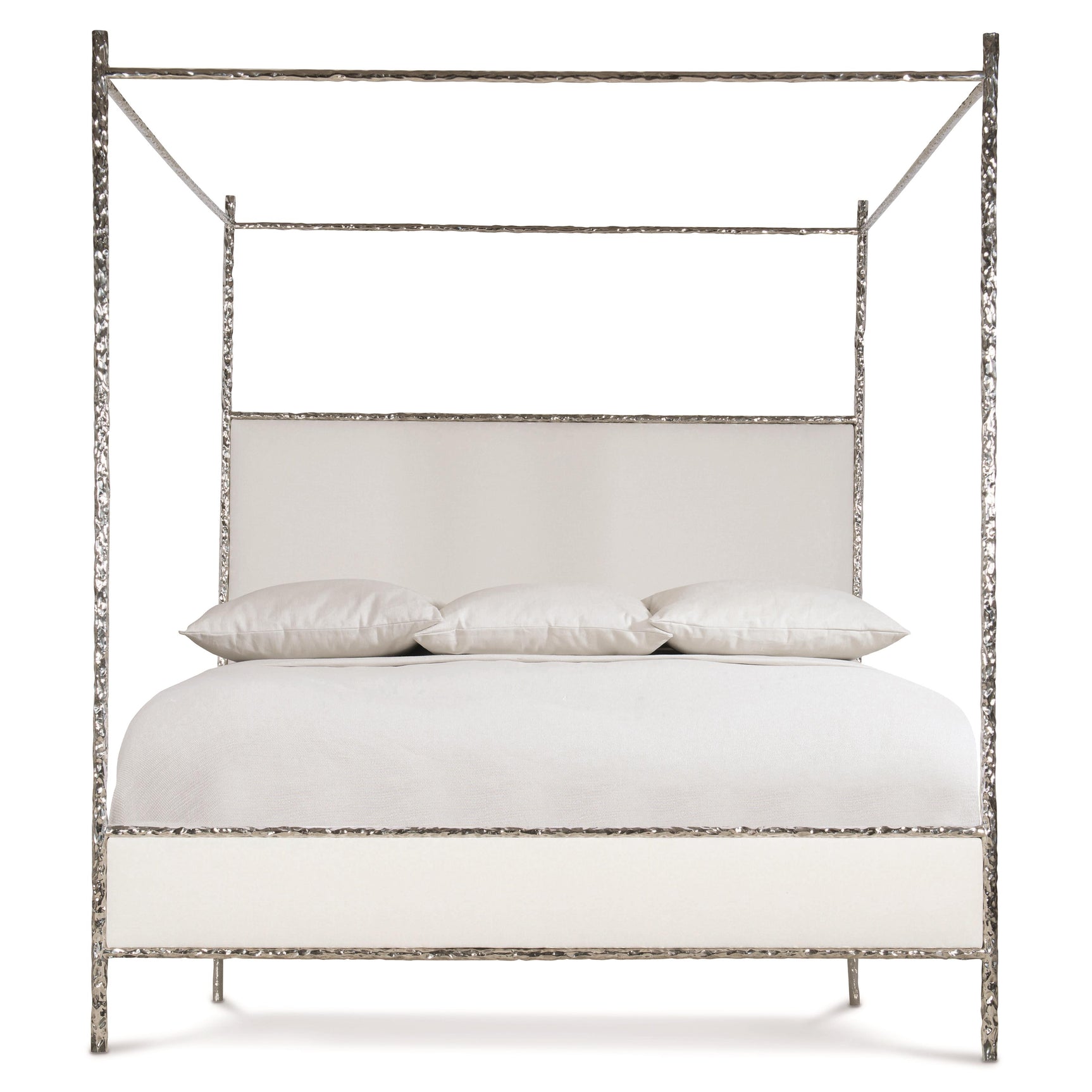 Odette White/Cream/Nickel Fabric Canopy King Bed - Ornate Home