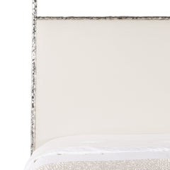 Odette White/Cream/Nickel Fabric Canopy King Bed - Ornate Home