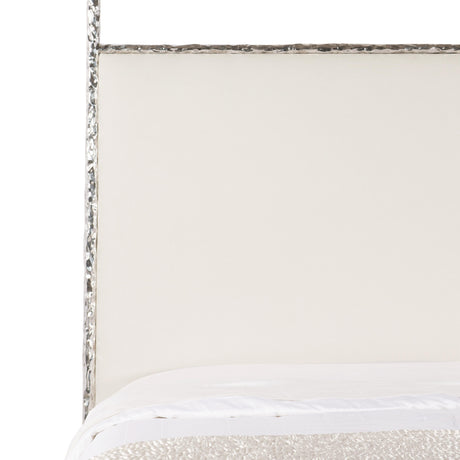 Odette White/Cream/Nickel Fabric Canopy King Bed - Ornate Home