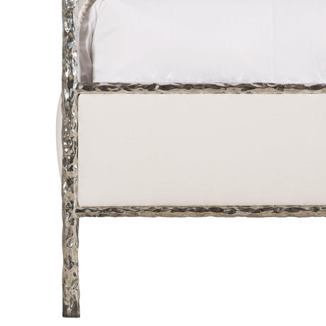 Odette White/Cream/Nickel Fabric Canopy King Bed - Ornate Home