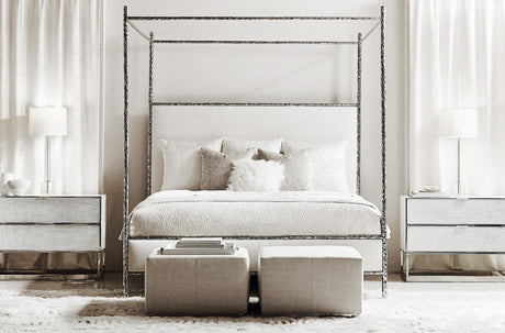 Odette White/Cream/Nickel Fabric Canopy King Bed - Ornate Home
