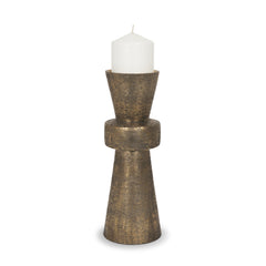 Odilia Antiqued Gold Large Textured Metal Geometric Pillar Candle Holder