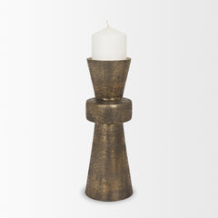 Odilia Antiqued Gold Large Textured Metal Geometric Pillar Candle Holder