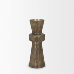 Odilia Antiqued Gold Large Textured Metal Geometric Pillar Candle Holder