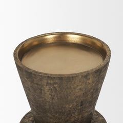 Odilia Antiqued Gold Large Textured Metal Geometric Pillar Candle Holder