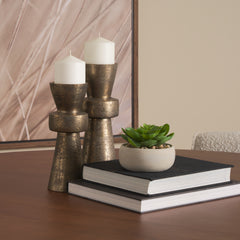 Odilia Antiqued Gold Large Textured Metal Geometric Pillar Candle Holder