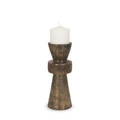 Odilia Antiqued Gold Small Textured Metal Geometric Pillar Candle Holder