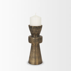 Odilia Antiqued Gold Small Textured Metal Geometric Pillar Candle Holder
