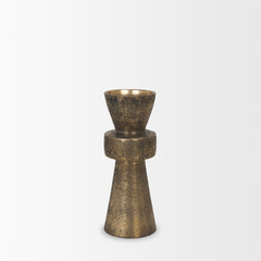 Odilia Antiqued Gold Small Textured Metal Geometric Pillar Candle Holder