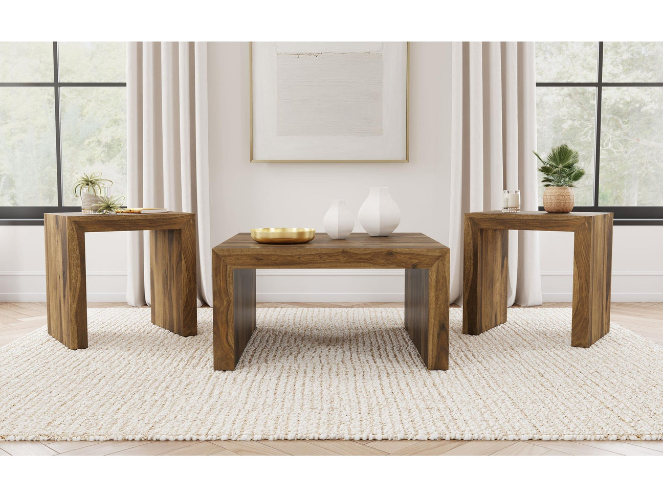 Odilia Auburn 3-piece Solid Wood Coffee and End Table Set - Ornate Home