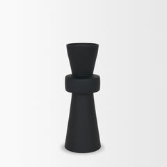 Odilia Matte Black Large Smooth Metal Geometric Pillar Candle Holder