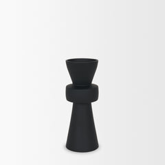 Odilia Matte Black Small Smooth Metal Geometric Pillar Candle Holder - Ornate Home