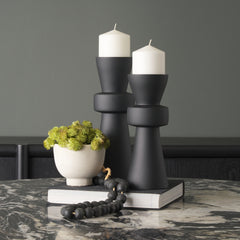 Odilia Matte Black Small Smooth Metal Geometric Pillar Candle Holder - Ornate Home