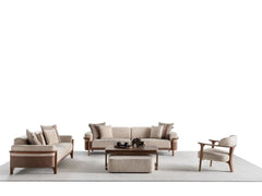 Odin Cream 4-pieces (4 Seater Sofa & 3 Seater Sofa & 2 Chair) Living Room Set - Ornate Home