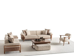 Odin Cream 4-pieces (4 Seater Sofa & 3 Seater Sofa & 2 Chair) Living Room Set - Ornate Home