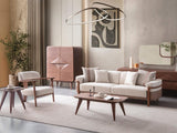 Odin Cream/Walnut Convertible 3 Seater Sofa - Ornate Home