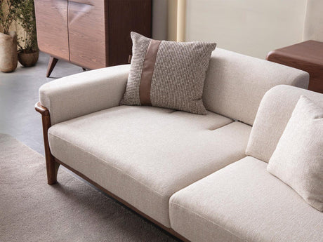 Odin Cream/Walnut Convertible 3 Seater Sofa - Ornate Home