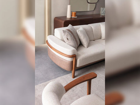 Odin Cream/Walnut Convertible 3 Seater Sofa - Ornate Home