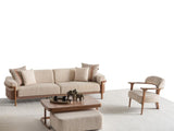 Odin Cream/Walnut Convertible 3 Seater Sofa - Ornate Home