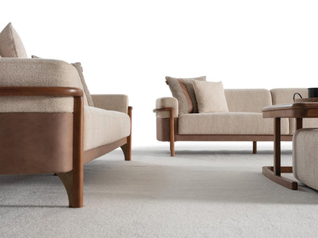 Odin Cream/Walnut Convertible 4 Seater Sofa - Ornate Home