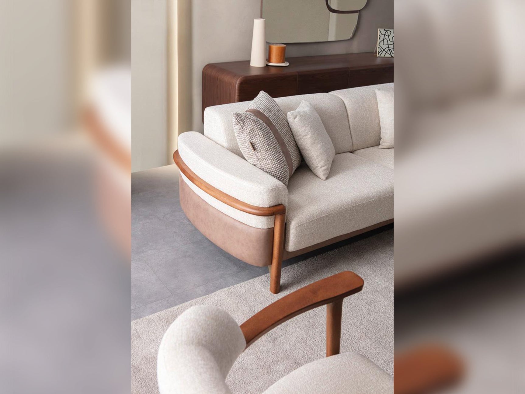 Odin Cream/Walnut Convertible 3 Seater Sofa