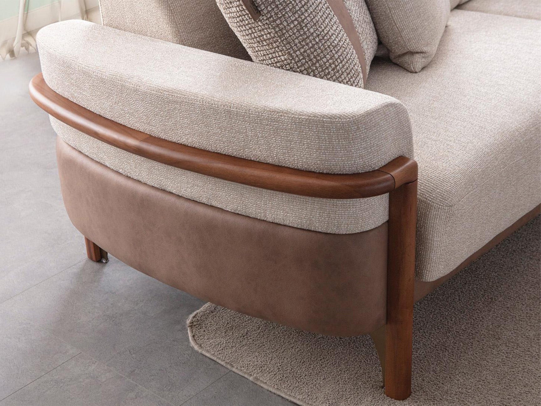 Odin Cream/Walnut Convertible 4 Seater Sofa