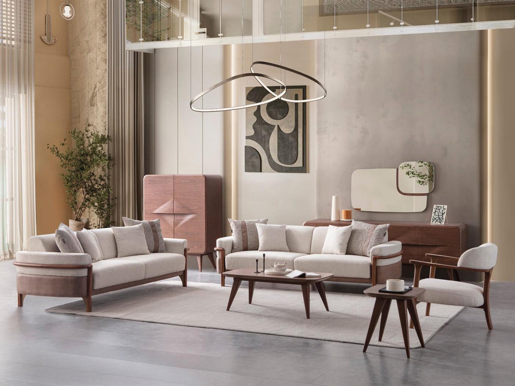 Odin Cream 4-pieces (4 Seater Sofa & 3 Seater Sofa & 2 Chair) Living Room Set